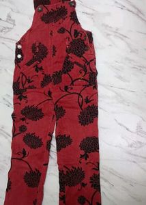 Stylish Red Floral Dungry Overalls for Kids