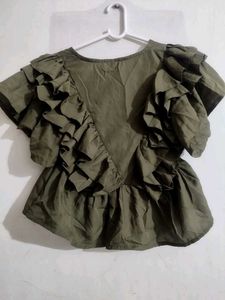 Chic Ruffle Olive Green Top