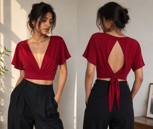 Chic Red Tie-Front Crop Top