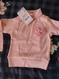 Cute Pink Turtleneck Top with Bow
