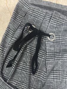 Grey Plaid Lace-Up Top
