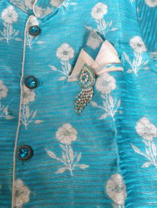 Teal Blue Kurta Set with Floral Print