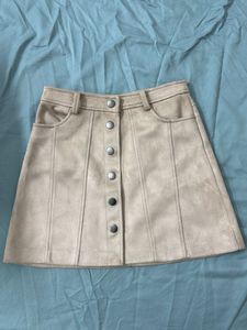Tan Suede Button-Up A-Line Skirt