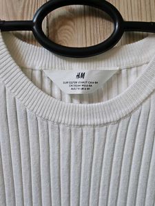 H&amp;M Cream Ribbed Knit Long Sleeve Top