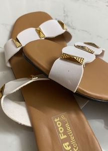 Chic White &amp; Gold Strap Sandals