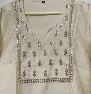 Elegant Cream Kurta Set with Sequins
