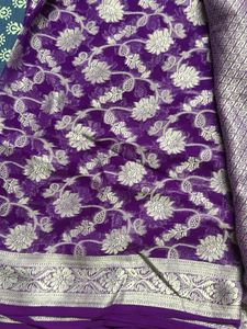 Elegant Purple Georgette Saree with Silver Weave