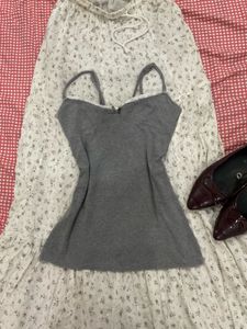 Grey Lace Trim Cami Top