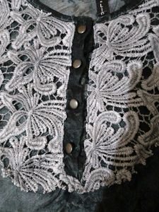 Black Grey Lace Neck Kurta
