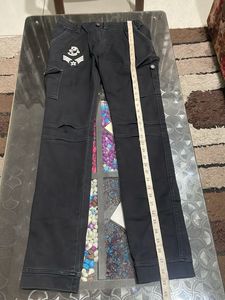 Black Cargo Pants with Skull Patch