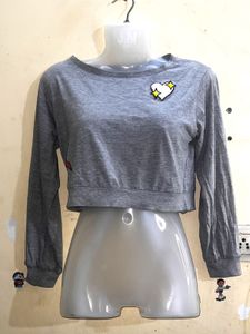 Grey Crop Top with Heart Patch