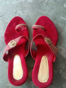Red Embellished Ethnic sandal