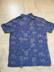 Blue Tropical Print Polo Shirt