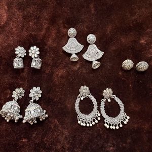 Set of 5 Oxidized Silver Earrings