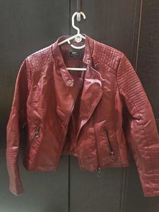 Stylish Burgundy Faux Leather Jacket