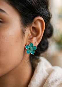 Stunning Teal Flower Earrings