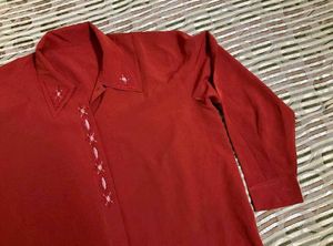 Vintage Red Embroidered Collared Shirt