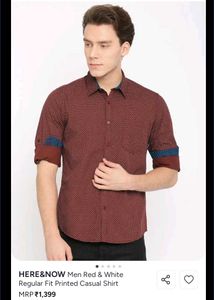 HERE&amp;NOW Men Red &amp; White Regular Fit Printed Shirt