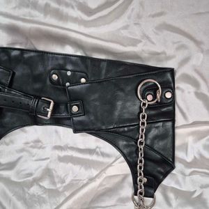 Edgy Black Faux Leather Chain Top / corset belt