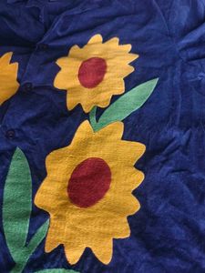 Navy Corduroy Sunflower Cuban Shirt