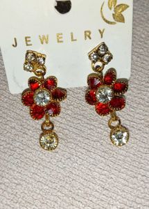 ❤️ Red Floral Stone Earrings | Elegant Party Wear