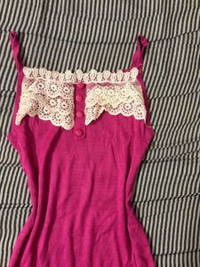 Cute Pink Lace Trim Tank Top