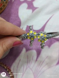 Ethnic Silver Bangle with Yellow Stones