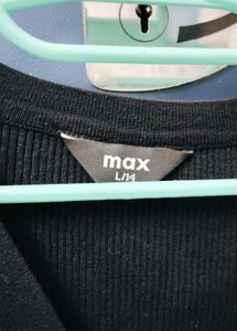 Black V-Neck Button Detail Knit Top