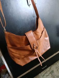 Brown Faux Leather Hobo Bag