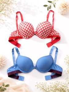 💜99Rs SALE💜Two-Pack Bras: Gingham & Blue