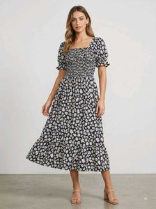 Chic Daisy Print Midi Dress