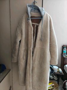 Beige Hooded Teddy Coat- Zipper missing