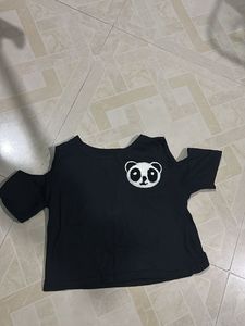 Black Cold Shoulder Panda Top