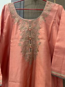 last price Elegant Peach Embroidered Kurta Set