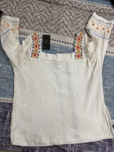 White Embroidered Kurti Top