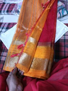 Beautiful Red Saree with Golden Border