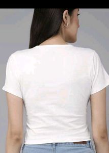White Cropped T-Shirt with Graphic Print