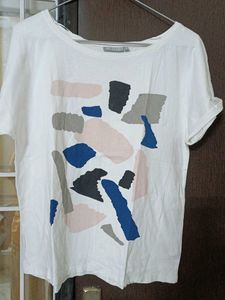 Abstract Print White T-Shirt