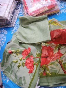 Green Floral Kurta Set Material