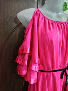 Vibrant Pink Cold Shoulder Dress