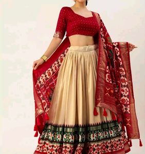 Off-White Patola Print Lehenga Set with Dupatta