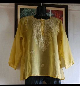 Yellow Embroidered Chikankari Kurta