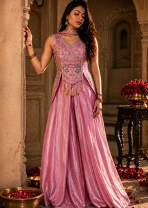Pink Adjustable Choli with flowy plazzo