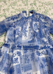 Blue Floral Print Midi Dress
