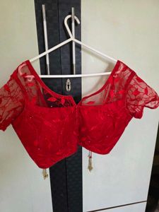 Red Embroidered Net Blouse
