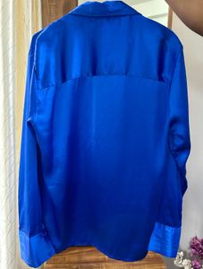 Royal Blue Satin Button-Down Shirt