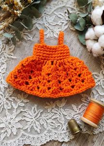 Handmade Crochet Orange Dress Doll Outfit
