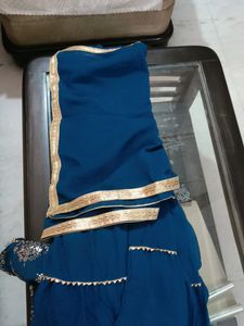 DESIGNER TEAL SHARARA CHOLI WITH STOLE