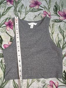 Grey Ribbed Cropped Tank Top