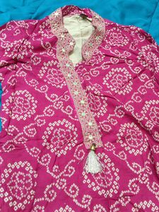 Silai Bandhej Pink Embroidery  Kurta with Sahara Bottom